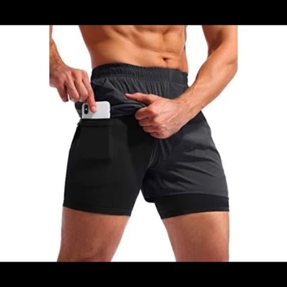 Pudolla Men’s Gray 2 in 1 Running Shorts